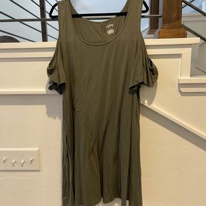 Olive green cold shoulder cotton dress
